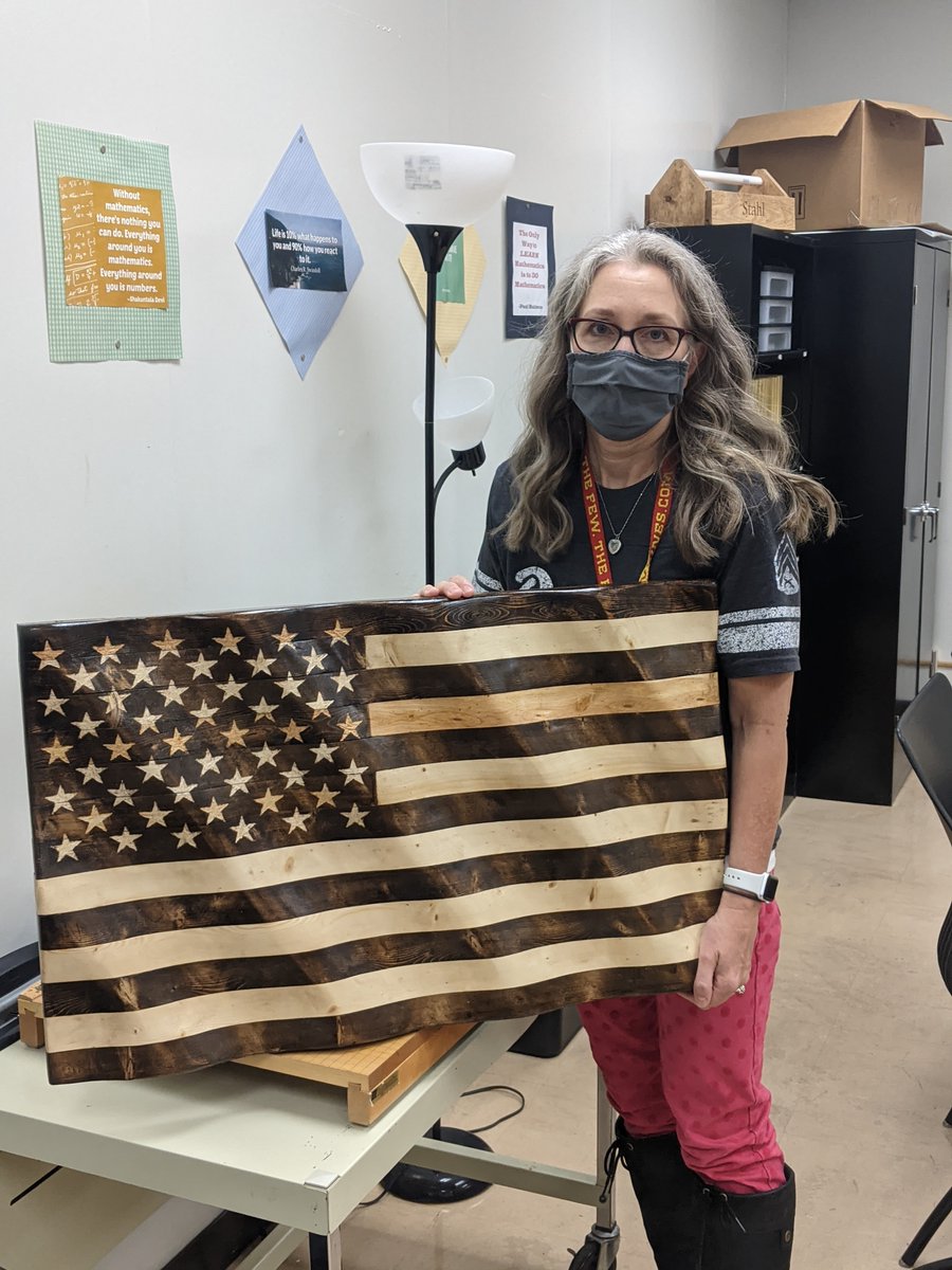 ohiohipoint's tweet photo. Our Construction and HVAC students crafted these BEAUTIFUL American flags for our veterans at OHP. Thank you for your service Dr. Smith (Supt), Mr. Barger (Welding instructor), Ms. Stahl (math teacher), and Mr. Durbin (Facilities). #Marines #AirForce #ohiohipoint #VeteransDay https://t.co/XOyywKoCoT