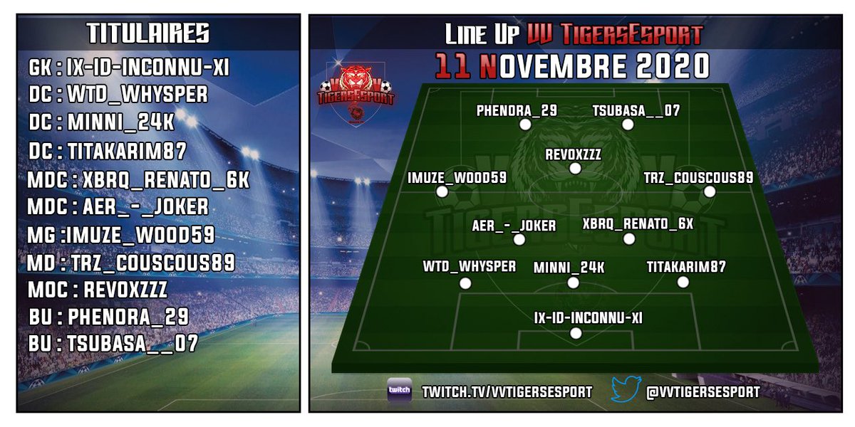 Programme du soir avec <a href="/VPGFrance_/">VPG France</a> &amp; <a href="/belgique_vpg/">VPG BELGIQUE 🇧🇪</a> &amp; <a href="/GiveMeFiveApp/">GiveMeFive App</a> &amp; <a href="/FVPAeSport/">FVPA Esport</a> bonne session a nos adversaires  @EsportPtm @ABP_SWC @ATLMarsiglia <a href="/FCMedellinEA/">FC Medellin EA</a> Suivez-nous sur twitch : twitch.tv/vvtigersesport @VVeSportCP @Groupe_VV