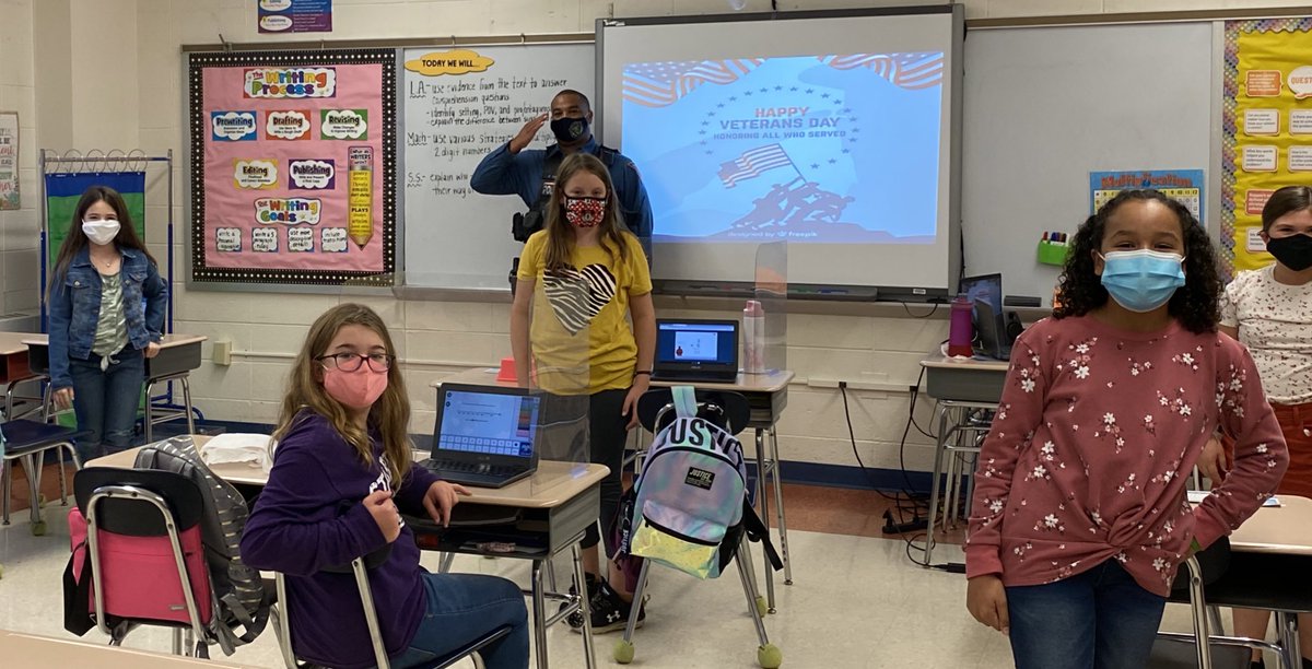 FTSD_MrT's tweet photo. Happy Veterans Day and a thank you to all the vets who served our country. A special thank you to our very own vet Officer Fisher! 🇺🇸
#RiverfrontRocks https://t.co/yAU5ioM3j3