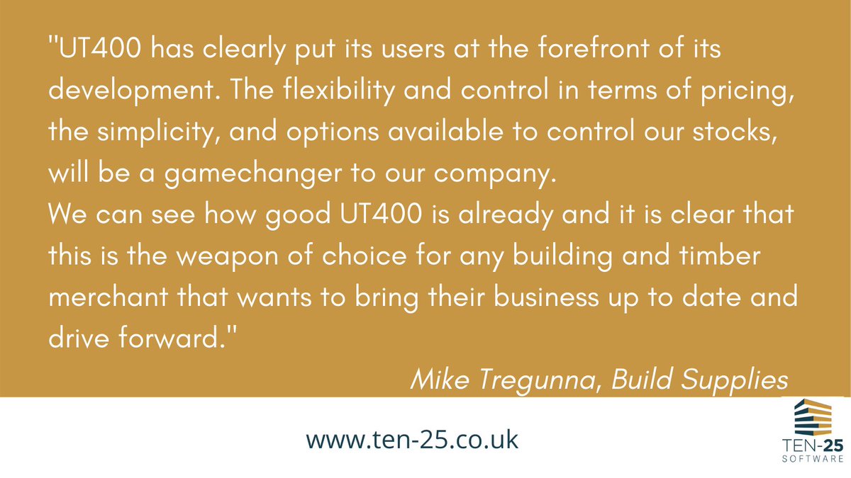 Ten25Software's tweet photo. Just blown away by this amazing feedback from Mike at @SuppliesBuild talking about our new merchant cloud ERP system #UT400. Feedback like this makes all the hard work totally worthwhile. Thank you! 🙌
#customerfeedback #review #grateful https://t.co/fMfX7xnDCW