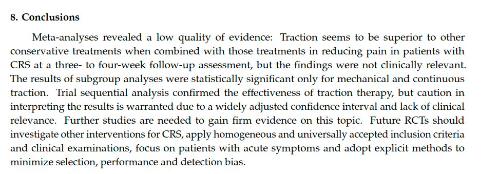 PhysioMeScience's tweet image. Traction Therapy for Cervical Radicular Syndrome is
Statistically Signiﬁcant but not Clinically Relevant for
Pain Relief. A Systematic Literature Review with
Meta-Analysis and Trial Sequential Analysis

👀👀👇👇

mdpi.com/2077-0383/9/11…