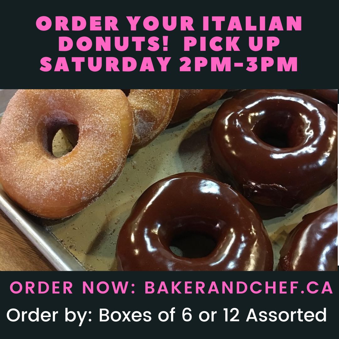 BakerandChefTO's tweet image. Looking for a handmade sweet treats?! Order our yummy handcrafted Italian donuts!! Pick up this Sat!! 🍩🍩🍩 bakerandchef.ca