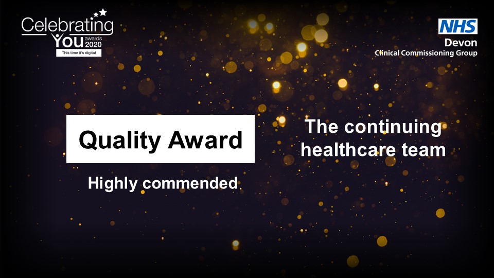 NHSDevon's tweet photo. Congratulations to the continuing healthcare team - highly commended in our Quality Award 🎉

#CelebratingYou #ThisTimeItsDigital #WorkingTogetherForDevon #QualityInEverythingWeDo #OneTeam https://t.co/eRCYsf8VIw