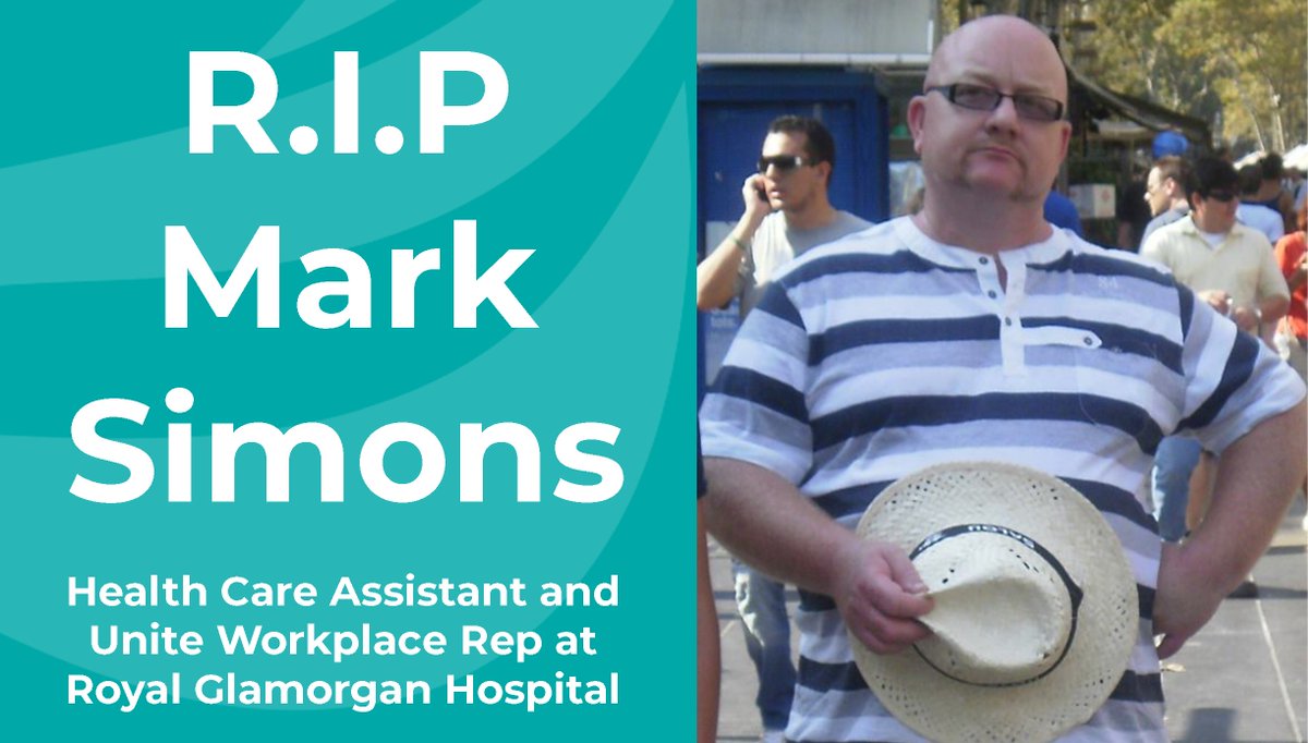 UniteWales's tweet photo. Today we pay tribute to Mark Simons, a Health Care Assistant &amp; Unite Rep at the Royal Glamorgan Hospital, who sadly passed away earlier this week.

Mark was a fantastic Rep who always did his best for the workers he represented. He will be deeply missed. https://t.co/Aw4s33nCyg https://t.co/91ocKG1wwp