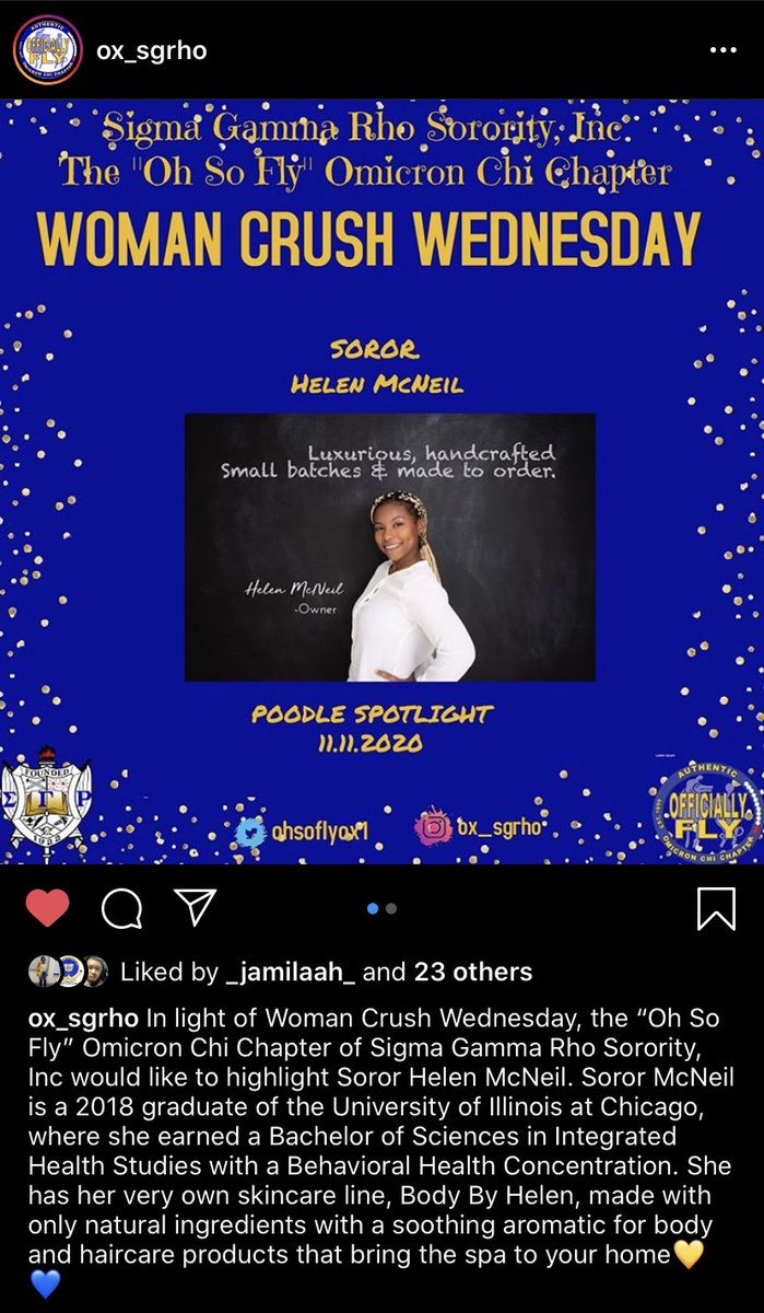 OhSoFlyOX1's tweet photo. Our WOMAN CRUSH WEDNESDAY goes to Soror McNeil. Congratulations @Miss_MCN_  🥳💙💛 RHOvember 11th!! 👀
#SigmaGammaRho #foundersdayeve #ohsofly #omicronchi #sgrhoturns98 https://t.co/CIXiWDjYPL