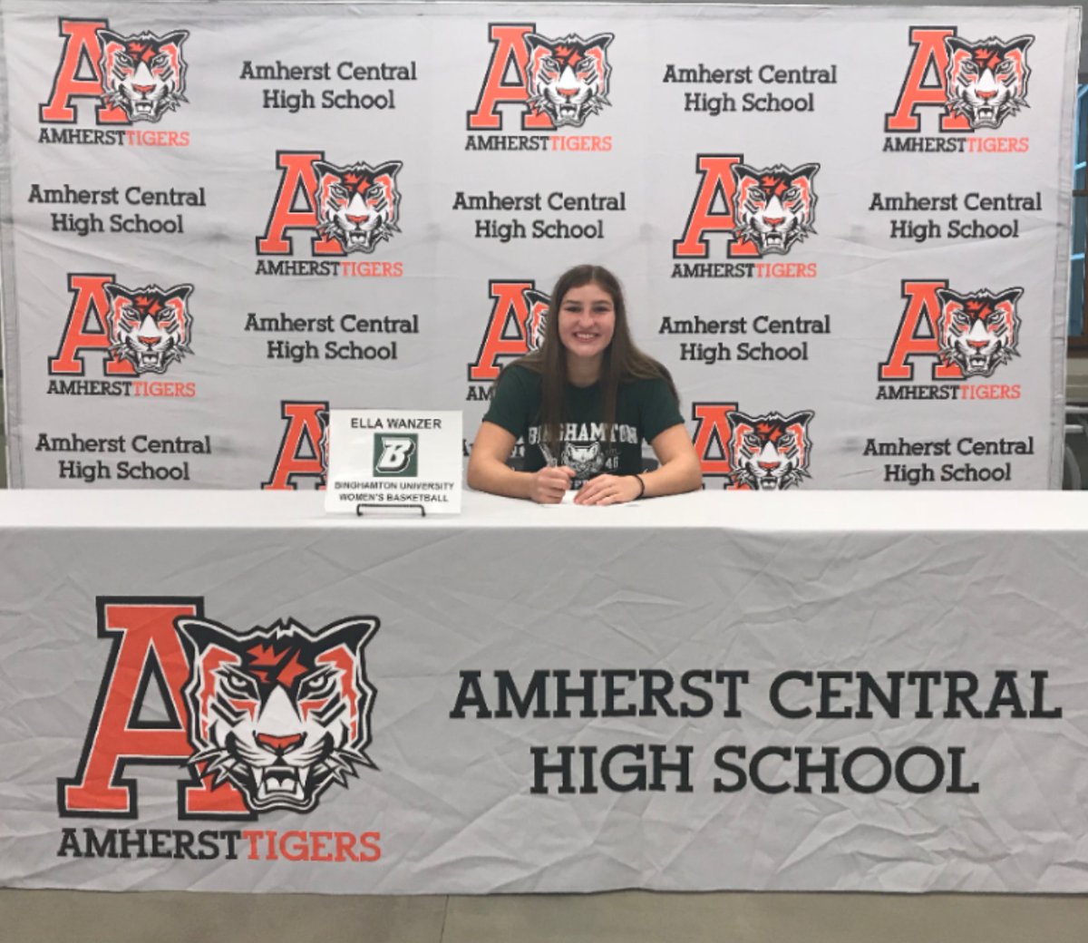 AmherstTigers1's tweet photo. Congratulations to Ella Wanzer on signing her @NLIinsider #NLI to further her academic and basketball career at D1 @BinghamtonUWBB https://t.co/ENGNcwiAbK