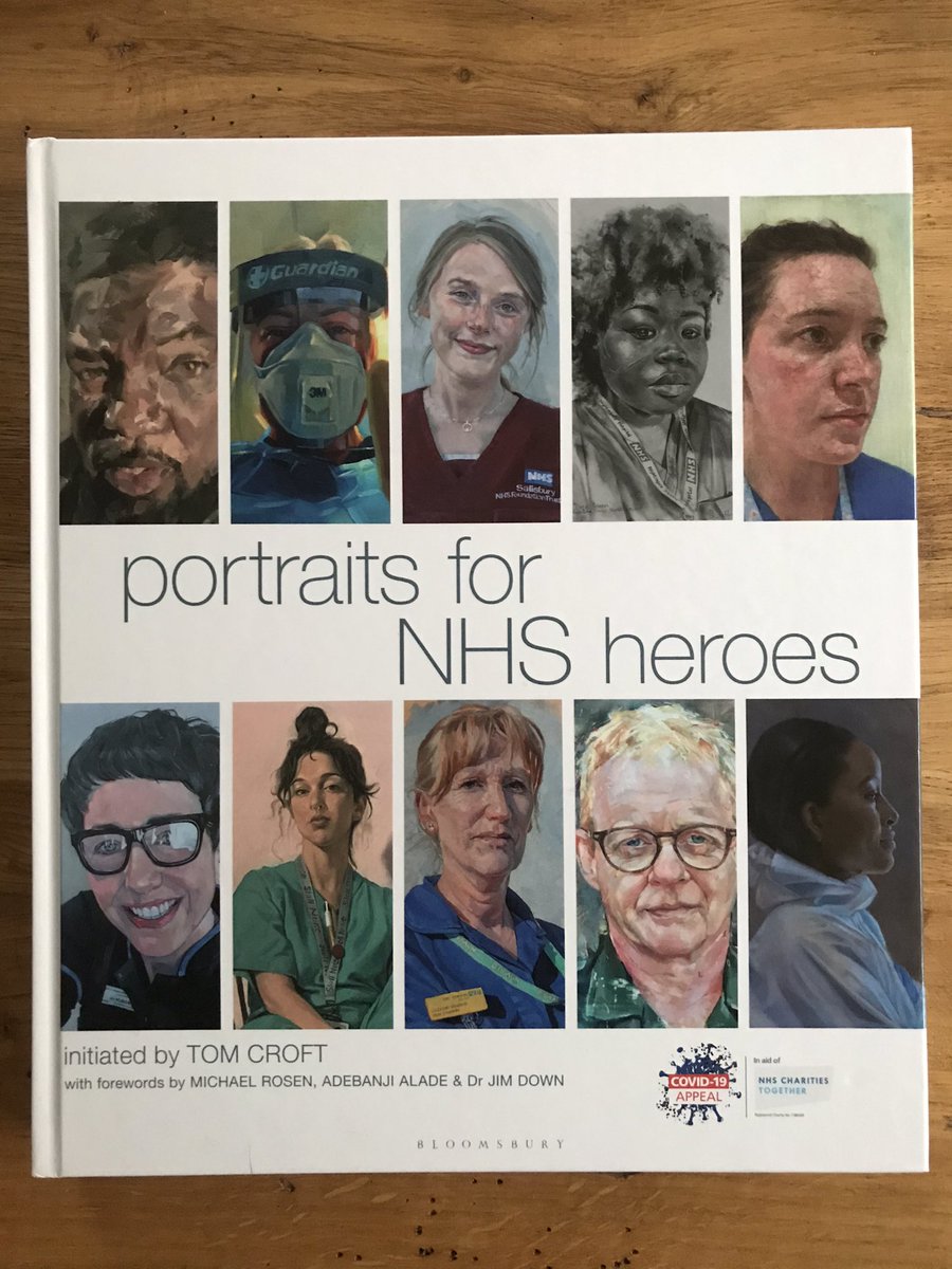 HelenThair's tweet photo. Amazing to see my painting in this beautiful book filled with paintings of NHS heroes after the clever initiative started by artist Tom Croft @tomartist32 @BloomsburyBooks #portraitsfornhsheroes https://t.co/Fz7UFLmpCX