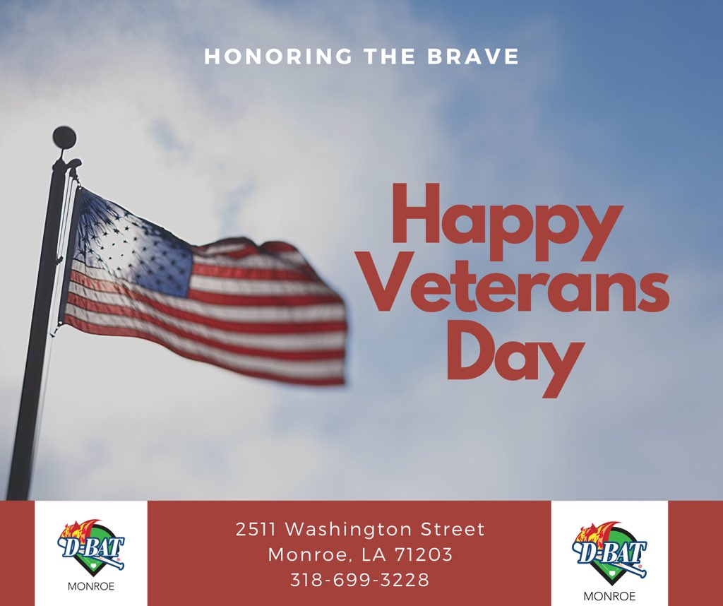 monroe_DBAT's tweet photo. Today, we celebrate and honor America's veterans for their patriotism, courage, leadership, sacrifice, and service for our country! #VeteransDay #dbatmonroe #dbattv https://t.co/AOkTStVC3y