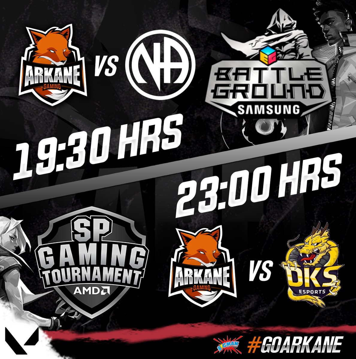 Arkane_Gaming_'s tweet photo. NOCHE DE VALORANT

Hoy los chicos del roster de VALORANT tienen doble fecha correspondiente a la 
@spgtchile y la @expogamechile battleground

Arkane Gaming vs fasilito3kill EXPOGAME BATTLEGROUNF

Arkane Gaming vs DKS esports SP GAMING TOURNAMENT

#goarkane #valorant https://t.co/Vtx50JLspL