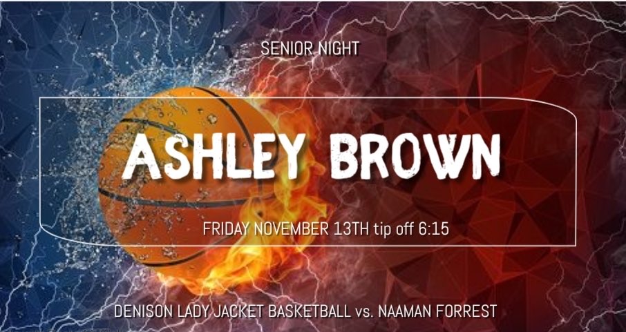 LJB_Denison's tweet photo. Come out Friday as we celebrate our only senior, Ashley Brown, for her senior night! JV starts at 5:00 with us honoring our senior to follow. Varsity tip off is schedule for 6:15! #getBETTER #IGTBAYJ 🐝 https://t.co/Zj1lLbAne8
