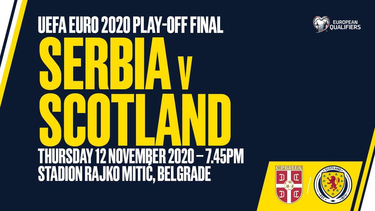 ScotlandNT's tweet photo. It’s matchday. The one we’ve been waiting for.

🆚 Serbia v Scotland
🏆 UEFA #EURO2020 Play-Off Final
🕖 7.45pm
📍 Stadion Rajko Mitic
📺 @SkySports &amp; @Pick_TV
➡️ Match preview: https://t.co/5kzD6vWWjr
#️⃣ #SRBSCO https://t.co/fLGKDFyvFq