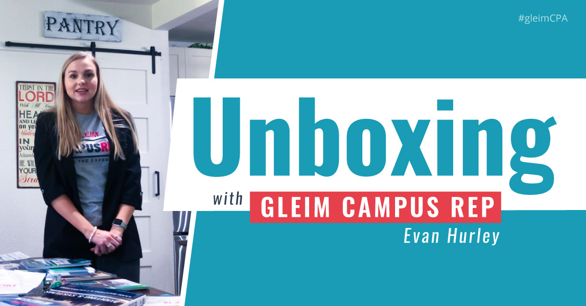 GleimReps's tweet photo. We want to thank Evan Hurley from @TarletonState for joining us as a #GleimCampusRep! We're excited to have her representing Gleim on and off campus and want to wish her luck as she starts studying for the CPA exam! Watch the full unboxing video here: https://t.co/4RXrsmxwU1 #CPA https://t.co/sSLeF24FHR