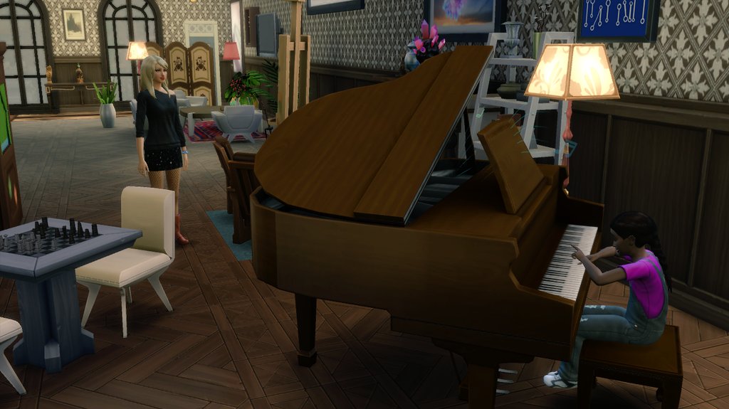 J'aime pas jouer avec les bébés donc, hein. Quelques instants de douceur de la part d'Arianne, envers Louise (qui est déjà niveau 3 en piano alors qu'elle dépasse à peine le clavier) & Automne, et de cette dernière envers Rosette.