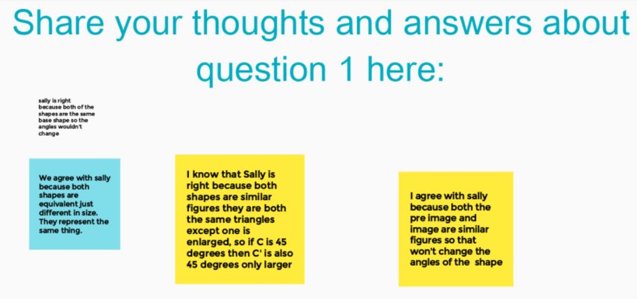 A1- Lucky to work with a talented teacher who has been perfecting the art of questioning.  Recently gathered student thinking on a shared Jamboard in breakout rooms.
#demathchat