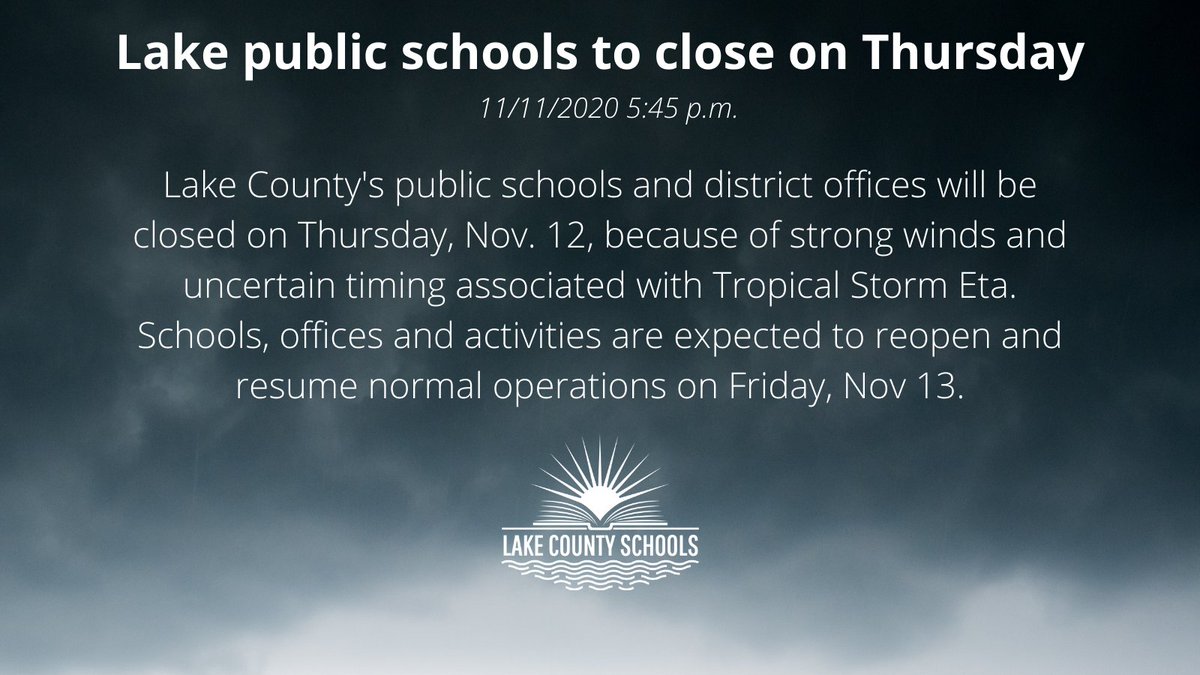 Schools will be closed tomorrow in Lake because of the storm. Learn more: docs.google.com/document/d/1Xm…
