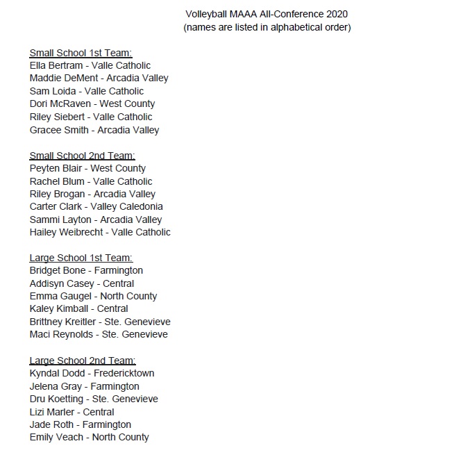 2020 MAAA All-Conference Volleyball