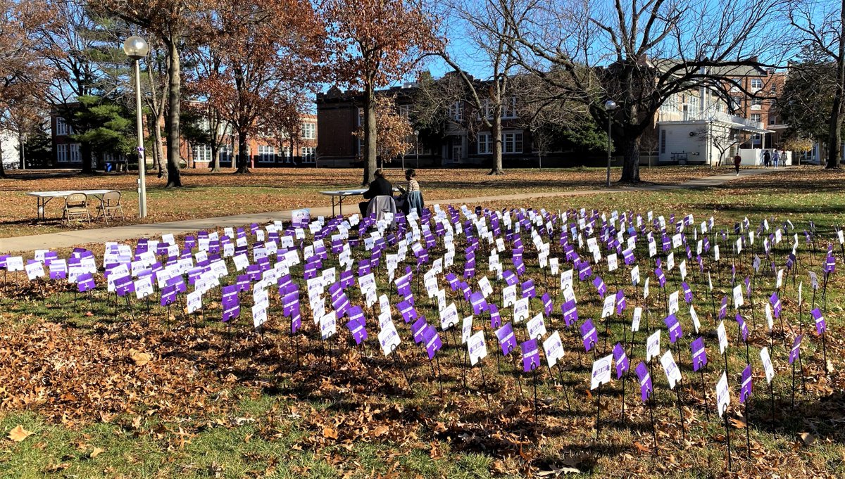 TrumanAlumni's tweet photo. Each year Truman students are awarded scholarships through donations to the University. This year, stakes were placed on the quad to represent the 466 scholarships awarded. Each stake tells a story of a student whose education was made possible by generous donors. #TrumanTagDay https://t.co/3EbtbUF2ct