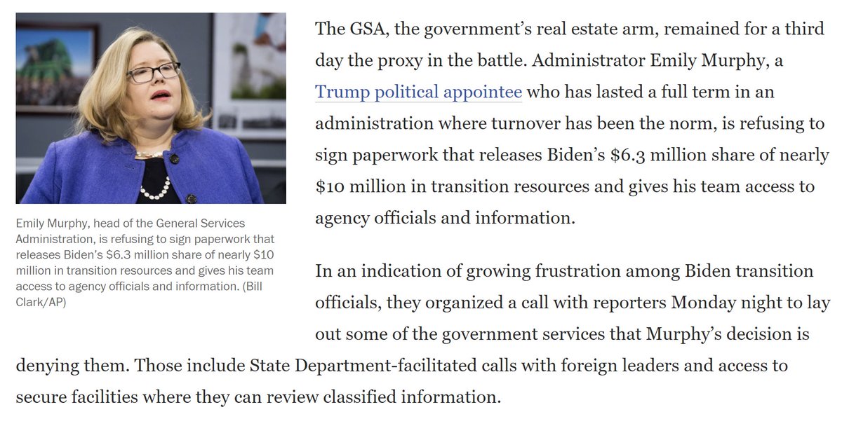 Read every word of this, especially in the last screenshot. https://www.washingtonpost.com/politics/trump-transition-agencies-biden/2020/11/09/ad9f2ba2-22b7-11eb-952e-0c475972cfc0_story.html
