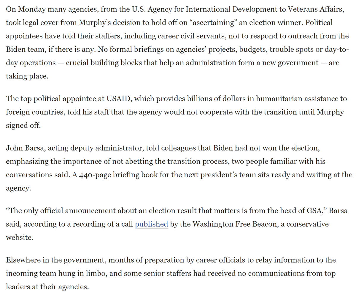 Read every word of this, especially in the last screenshot. https://www.washingtonpost.com/politics/trump-transition-agencies-biden/2020/11/09/ad9f2ba2-22b7-11eb-952e-0c475972cfc0_story.html