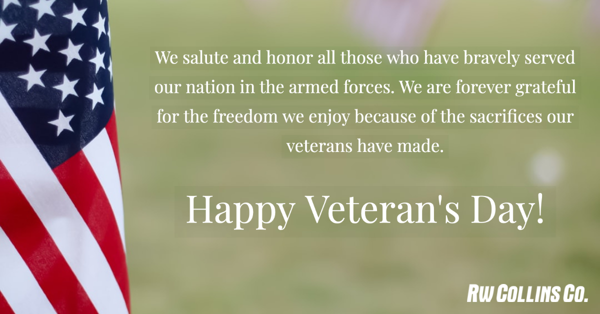 RWCollinsCo's tweet photo. We owe a special Veteran's Day thank you to our employees- Bob S., Rosendo, Steve H., and Baron. #thankyouveterans https://t.co/6M9jb6l7TY