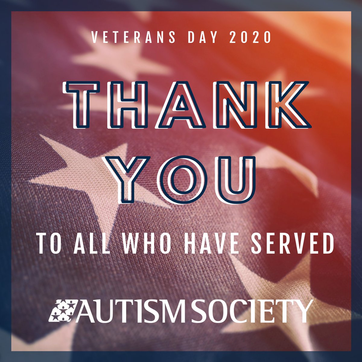 AutismSociety's tweet photo. This Veterans Day, The Autism Society would like to recognize all of the brave men and women who have served or are currently serving. We are grateful for your service today and always. https://t.co/UDrysMYvz0