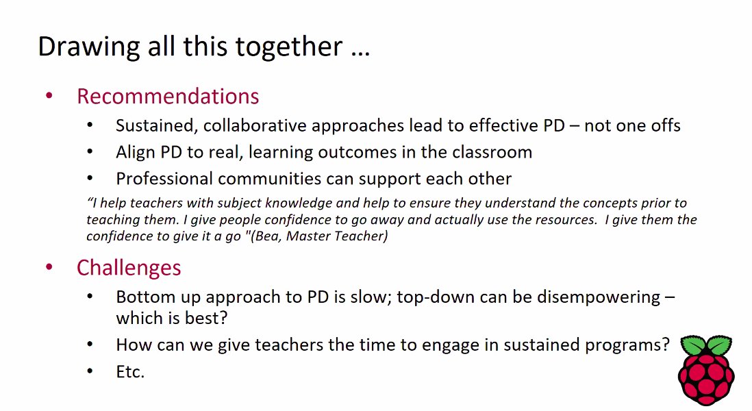 NALooker's tweet photo. #CSEdGradConf @suesentance keynote about Teacher professional development and CSEd Research and drawing it all together with what makes good professional development for teachers. (This action research course is excellent https://t.co/wbufkSPB3z) https://t.co/11eoE4rxQH