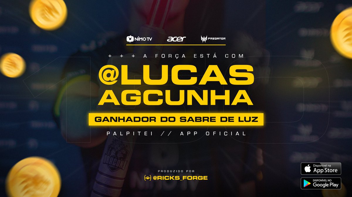 blackdragonsBR's tweet photo. O MELHOR PALPITEIRO! 🥳

O vencedor do Palpitei do mês de novembro foi o Lucas AG Cunha. Parabéns Lucas, a força está com você e logo um Sabre de Luz maneirão está na sua casa!

Quer receber diversos prêmios diferentes? Entre agora no nosso APP e participe do Palpitei! 📱 https://t.co/qrUtb3l4kp