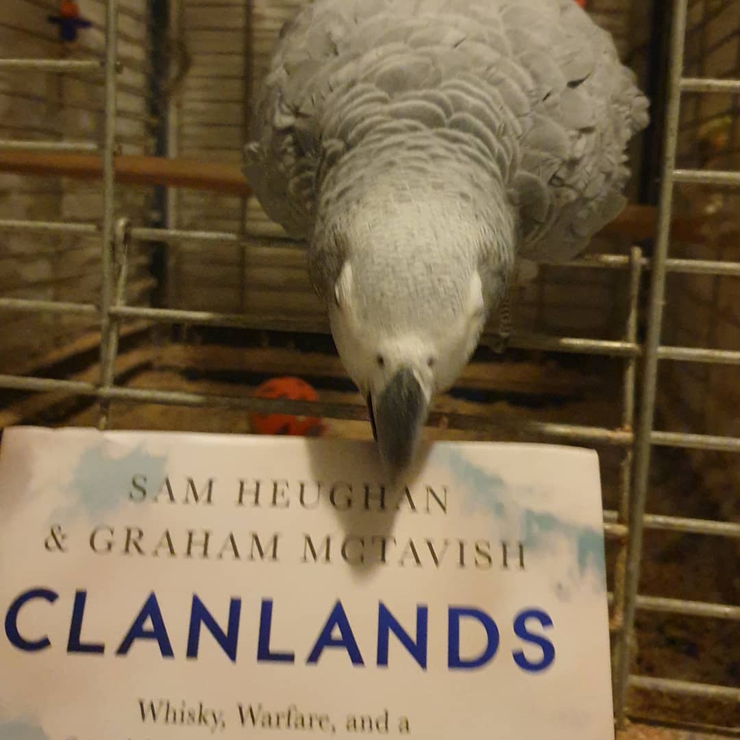 Jonska3's tweet photo. Finally here, signed and all😊!! My parrot, Tequila thinks it's tasty😂 @SamHeughan 
@grahammctavish 
#Clanlands https://t.co/U46bPM1vUa