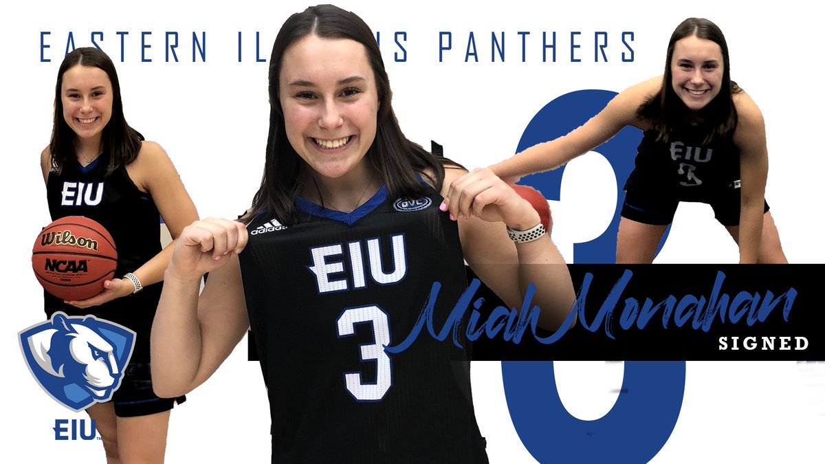 EIUWBB's tweet photo. Miah Monahan is officially an EIU Panther! Welcome to the Panther Family! @miah_monahan 
🔹Guard
🔹5’8
🔹22 PPG  8.9 RPG
🔹35% 3pt shooter 
🔹Glencoe, MN
#committed #NLIsigned #bleedblue https://t.co/vsKVsVOKEa
