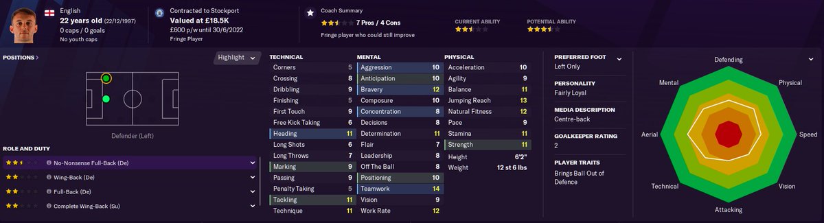 Jamie Stott - Current Ability - Potential Ability: - Value - £18.5kWage - £600p/w