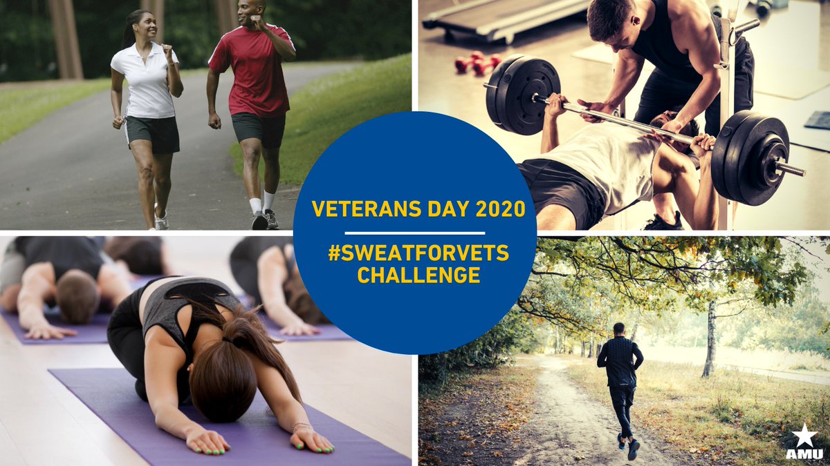 AmericanMilU's tweet photo. Donโt forget to participate in our #SweatForVets challenge today, in honor of #VeteransDay! How to participate:
โ๏ธ Dedicate a workout to a veteran ๐โโ๏ธ๐ดโโ๏ธ๐๏ธโโ๏ธ๐งโโ๏ธ
โ๏ธ Share a sweaty selfie & the name of the veteran youโre sweating for using #SweatForVets -- and remember to tag us! https://t.co/XjSkI82lHj