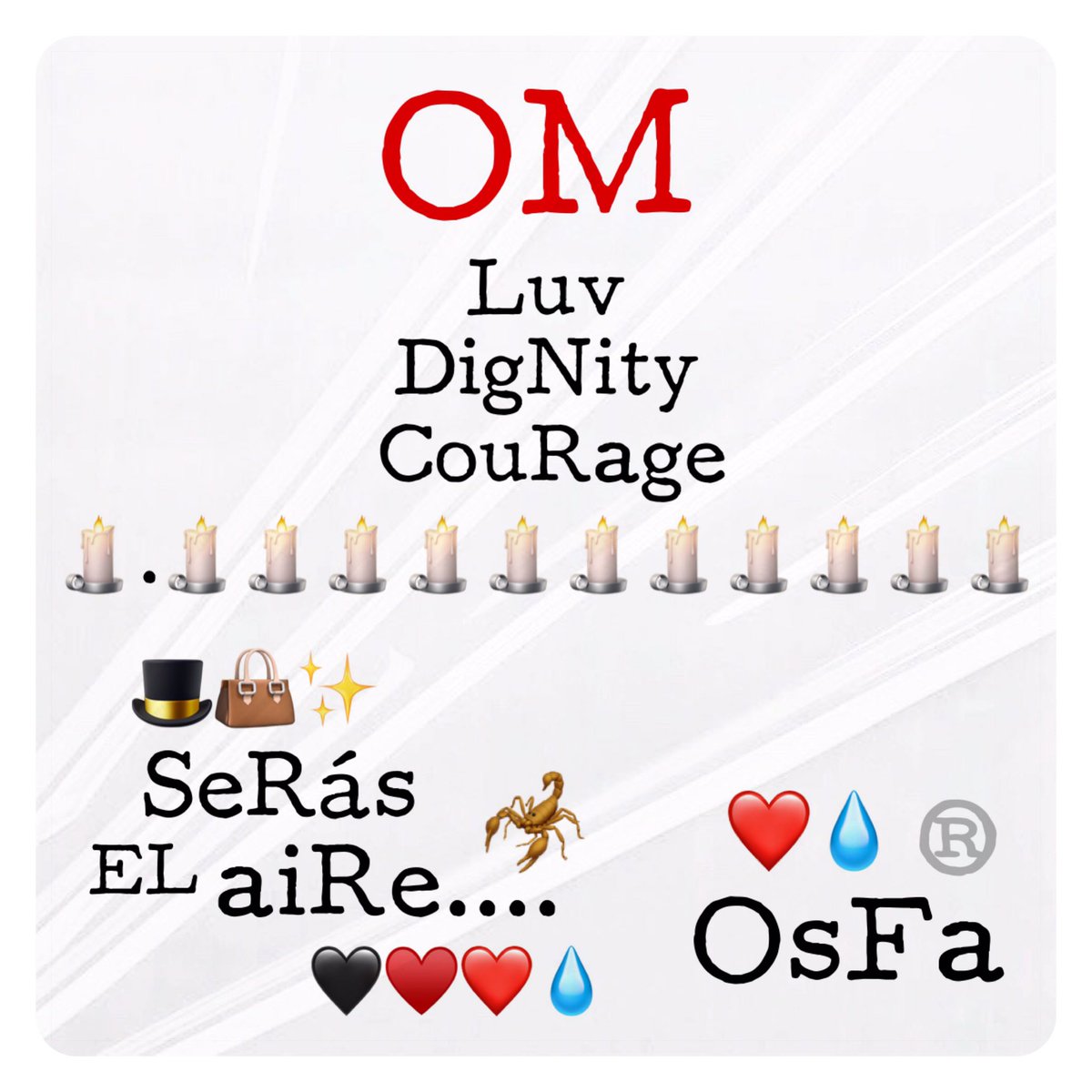 fabiianbeta08's tweet photo. #OM 👊❤️👍.. ..🕯.🕯🕯🕯🕯🕯🕯🕯🕯🕯🕯🕯
“#SeRás_EL_aiRe🦂 q me peRmiTa #ReSpiRaR...que #CaLMAra mi Sed 👊🏼🤜🏼✨🌟✨🤛🏻👊🏻 🙏🏻 Lo #VoLveReMoS_a_iNtentAr💥👊♥️ mi PA #OjosBonitOS TeAMO #Óscar!!”
🤍🤜🏼🤛🏻🤍
🖤♥️❤️💧
🎩👜✨
w #Luv
#DigNity
#CouRage
#El_MagO
#OnicO
#OMLegacy
By #OsFa® ❤️💧 https://t.co/4XbHGiFmtI