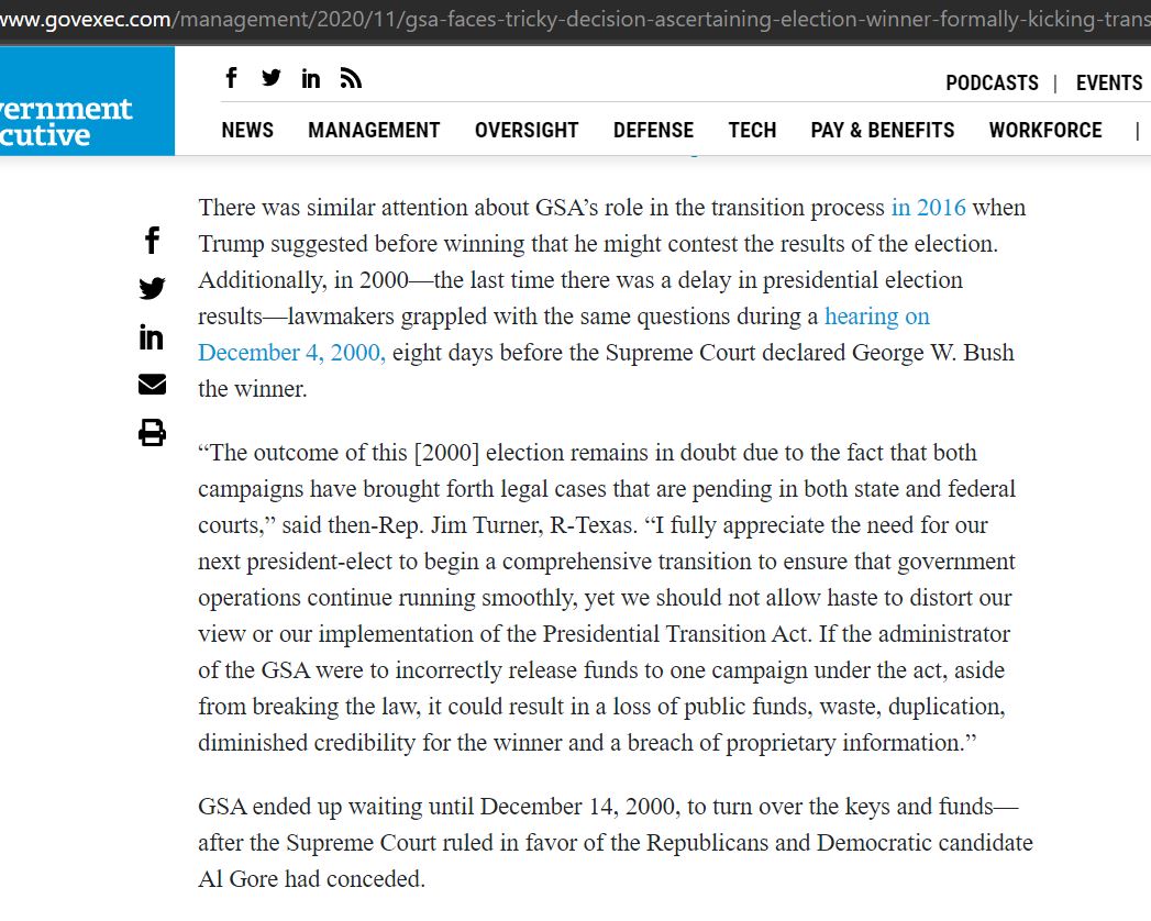 Notice how the Washington Post used the word "most"? This has happened before.......it will all be ok.  https://www.govexec.com/management/2020/11/gsa-faces-tricky-decision-ascertaining-election-winner-formally-kicking-transition/169854/