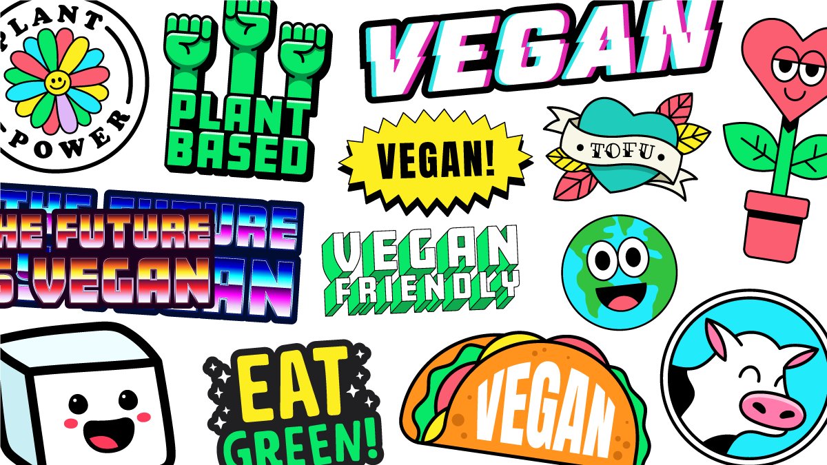 Fun fact: three out of four Socialite | Frames &amp; Borders teammates are vegan 🌱! As always, each new sticker pack 1. also works in Messages 2. is free to subscribers (+ there's a free trial) 3. can be purchased separately. Happy #WorldVeganMonth 💚