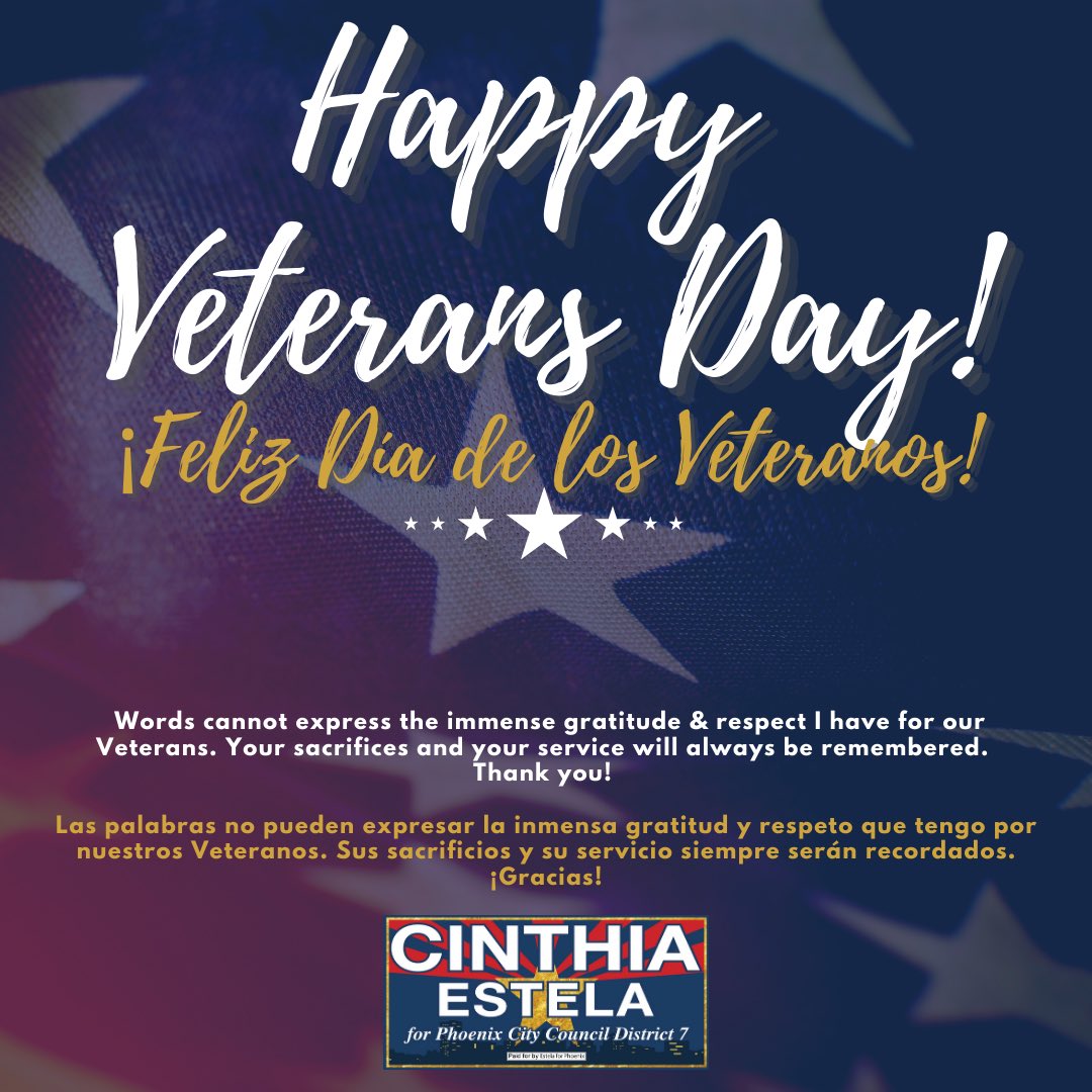 CinthiaForPhx's tweet photo. Thank you for your service. Thank you for your sacrifices.

Thank you for everything you do to serve our Country &amp; our communities. #VeteransDay https://t.co/cUEJ4qDcde