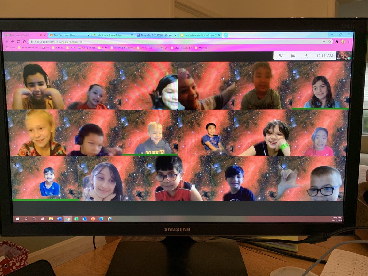 CubRunCongdon's tweet photo. Having way too much fun with our new Google Meet backgrounds!!! #HappyVeteransDay2020 #spaceschool #virtualclasspic https://t.co/BlXmvI7SBU