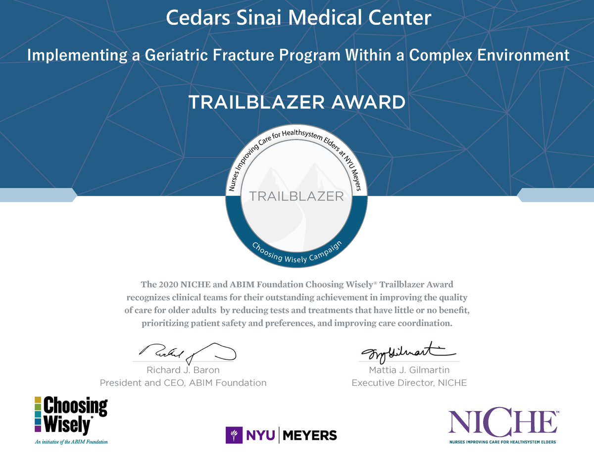 DavidMarshallRN's tweet photo. Proud of the recognition the interprofessional team @CedarsSinai received for improved outcomes from the Geriatric Fracture Program! https://t.co/gHYZRlSZba