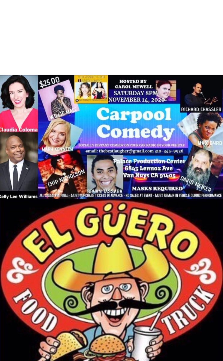 VZaddydaddy's tweet photo. #TheWorldsBestLaugh and #CarpoolComedy just staged a Taco coup - pr a Tacoup, if you will. 

@elguerosfoodtruck will be at our #Saturdaynight #Comedy #Driveup show at the @palaceproductioncenter in #VanNuys from 8-10pm. 

You simply MUST see this show on #Saturday. #Tacos https://t.co/prX5yjsPqC