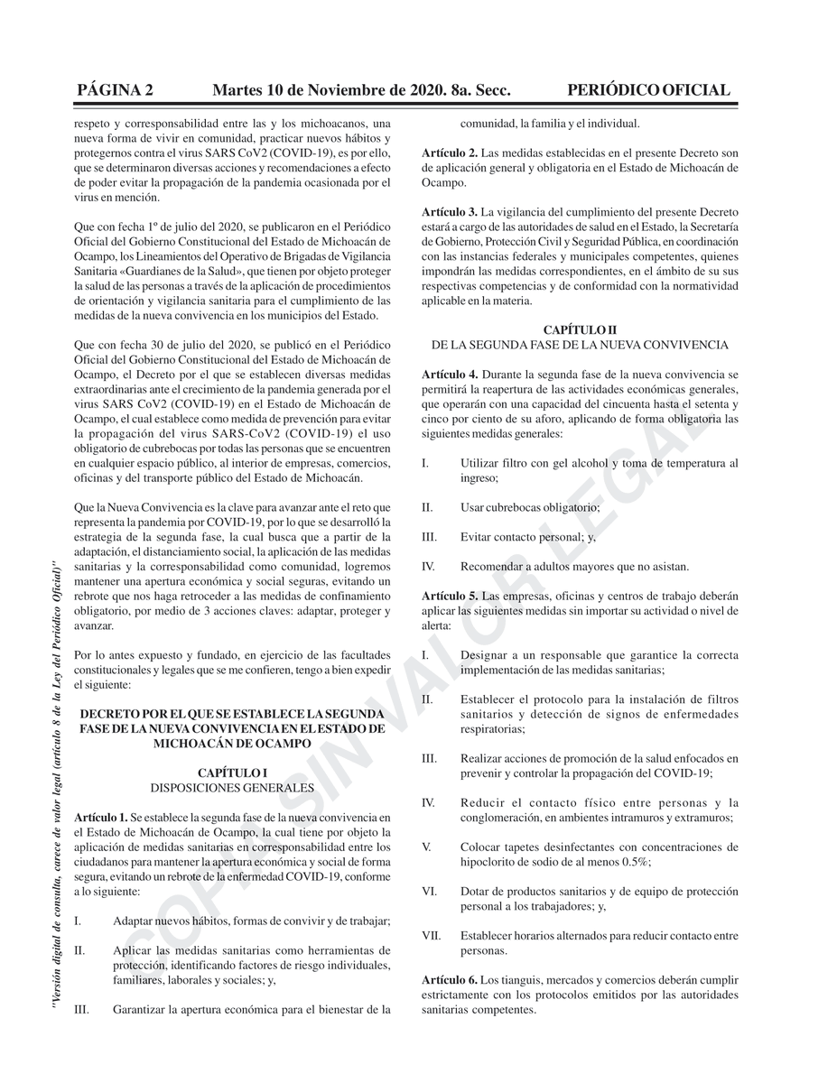 Silvano_A's tweet photo. Para que Michoacán siga avanzando es importante que todas y todos respetemos las medidas establecidas en este decreto. Estamos ya en la segunda fase de la Nueva Convivencia y depende solo de nosotros mismos continuar por buen camino, así que cada quien hagamos lo propio. https://t.co/uB63xM8xUa