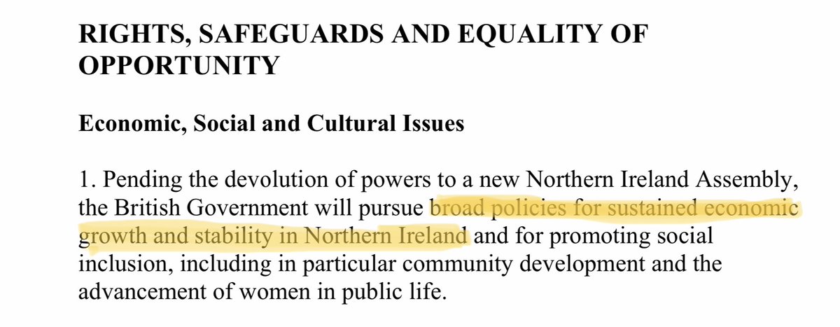 First of what may be a few tweets on The Good Friday Agreement, which I am re-reading. Once I have finished doing so, the score will beMe 2 - 0 Raab.To begin: Brexit & the complications over Irish trade seem incompatible with the highlighted bit.