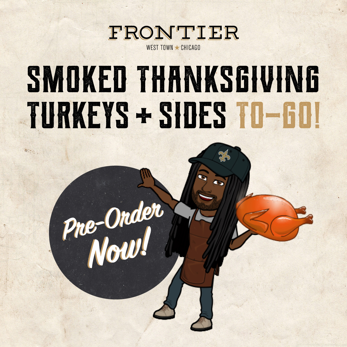 We want to help make your annual feast with family and friends one to remember. We're offering our famous smoked turkeys and sides throughout the month of November with multiple a la carte and package options. Pre-order your dinner now! bit.ly/FrontierThanks…