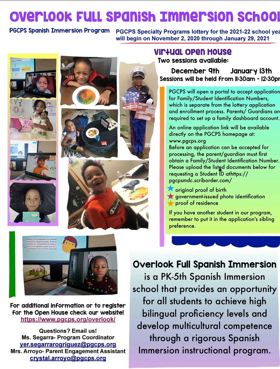 Specialty programs lottery is open. Be part of our Spanish Program, be bilingual!!! <a href="/OFSIS_PTA/">Overlook Full Spanish Immersion School PTA</a>  <a href="/PGCPSImmersion/">PGCPSImmersion</a> <a href="/PGCPSEarlyLearn/">PGCPS Early Learning</a> <a href="/pgcps/">PGCPS</a> <a href="/CintronAnaya/">Mrs.Nancy Cintron /STREAM</a>