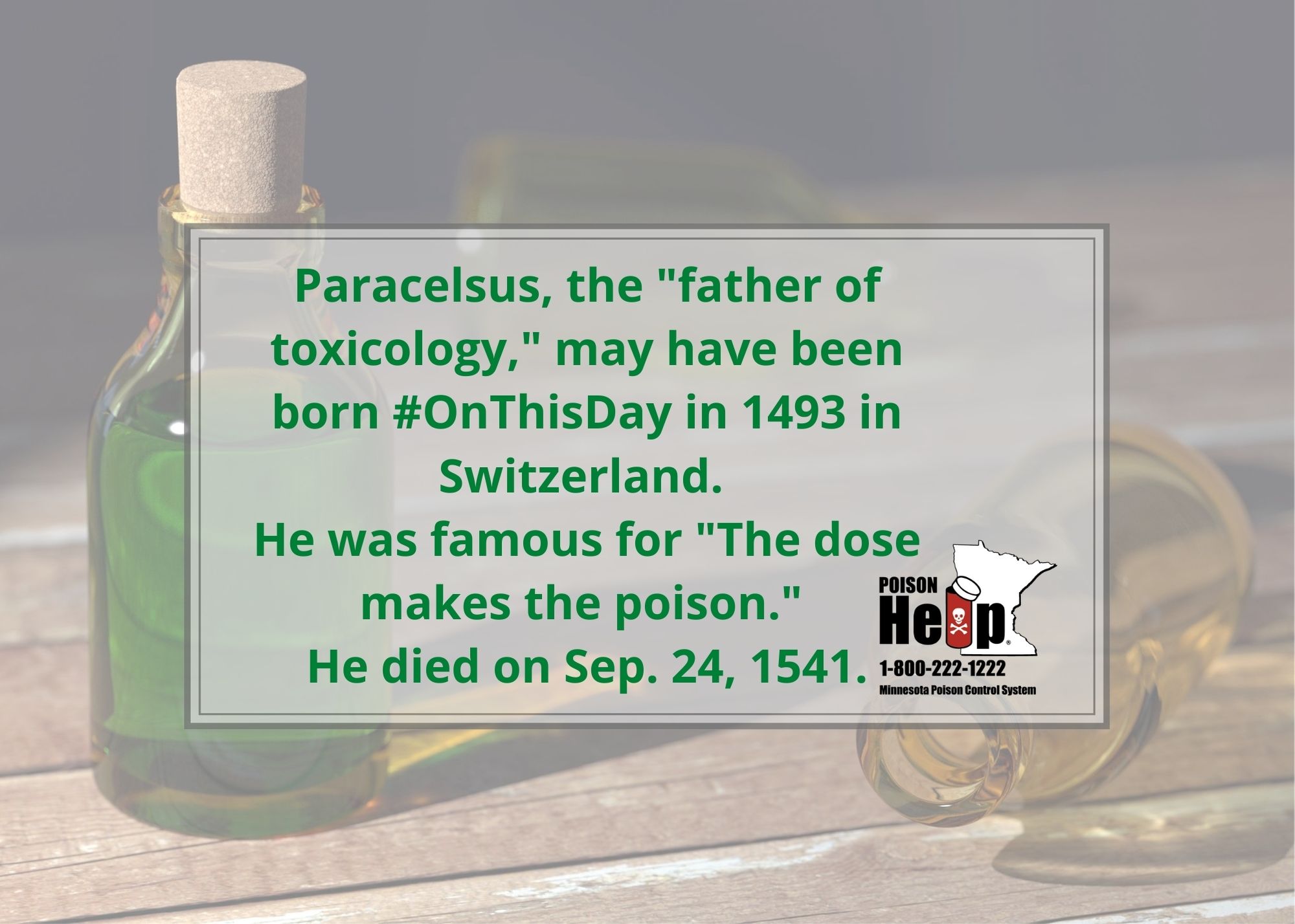 Minnesota Poison Control System On Twitter Paracelsus The Father Of Toxicology May Have Been Born Onthisday In 1493 Preventpoison Onthisday Https T Co G4x0gv7ukz Twitter