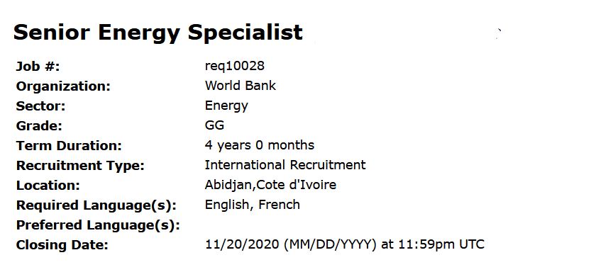 #Vacancy: International recruitment for a Senior Energy Specialist to be based in Abidjan, Cote d'Ivoire. 

Deadline November 20. More details and apply here: 
wrld.bg/idB650ChmHp