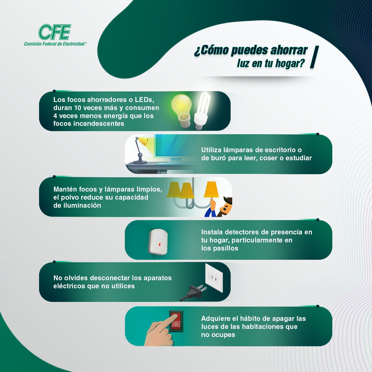 CFEmx's tweet photo. #AhorraEsCuando | Cambia focos incandescentes por focos LEDs y ahorra luz en tu hogar. https://t.co/vO9LM6pWp2