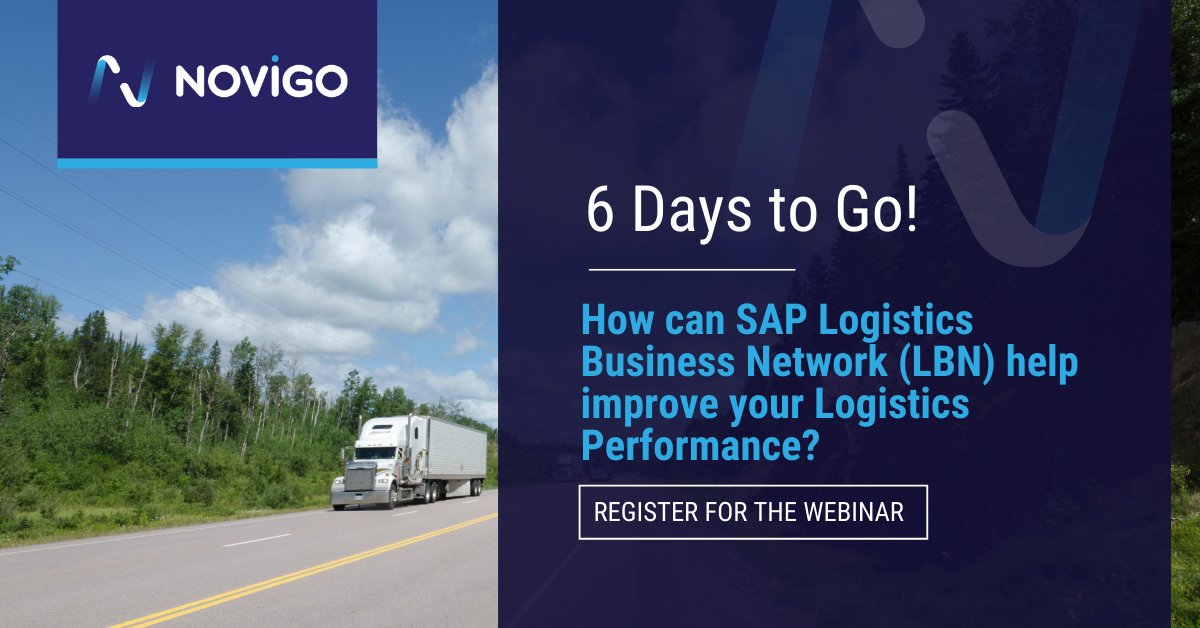 novigo_scm's tweet photo. #6days to go!This 17th November in the webinar led by @UberFreight, @SAP& @novigo_scm experts discover how #SAP #LogisticsBusinessNetwork can help enhance carrier/shipper #collaboration & #visibility, #logisticsprocesses & boost #supplychainresilience.https://t.co/mpv5TB0Gxz https://t.co/1mZv5PzN6p