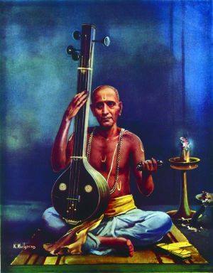 the other, the Eternal Minstrel. Illustrations: Dikshitar, Thyagaraja and their beloved Mother, the Eternal Cauvery behind Thyagaraja’s Samadhi and T.Brinda and T.Muktha.