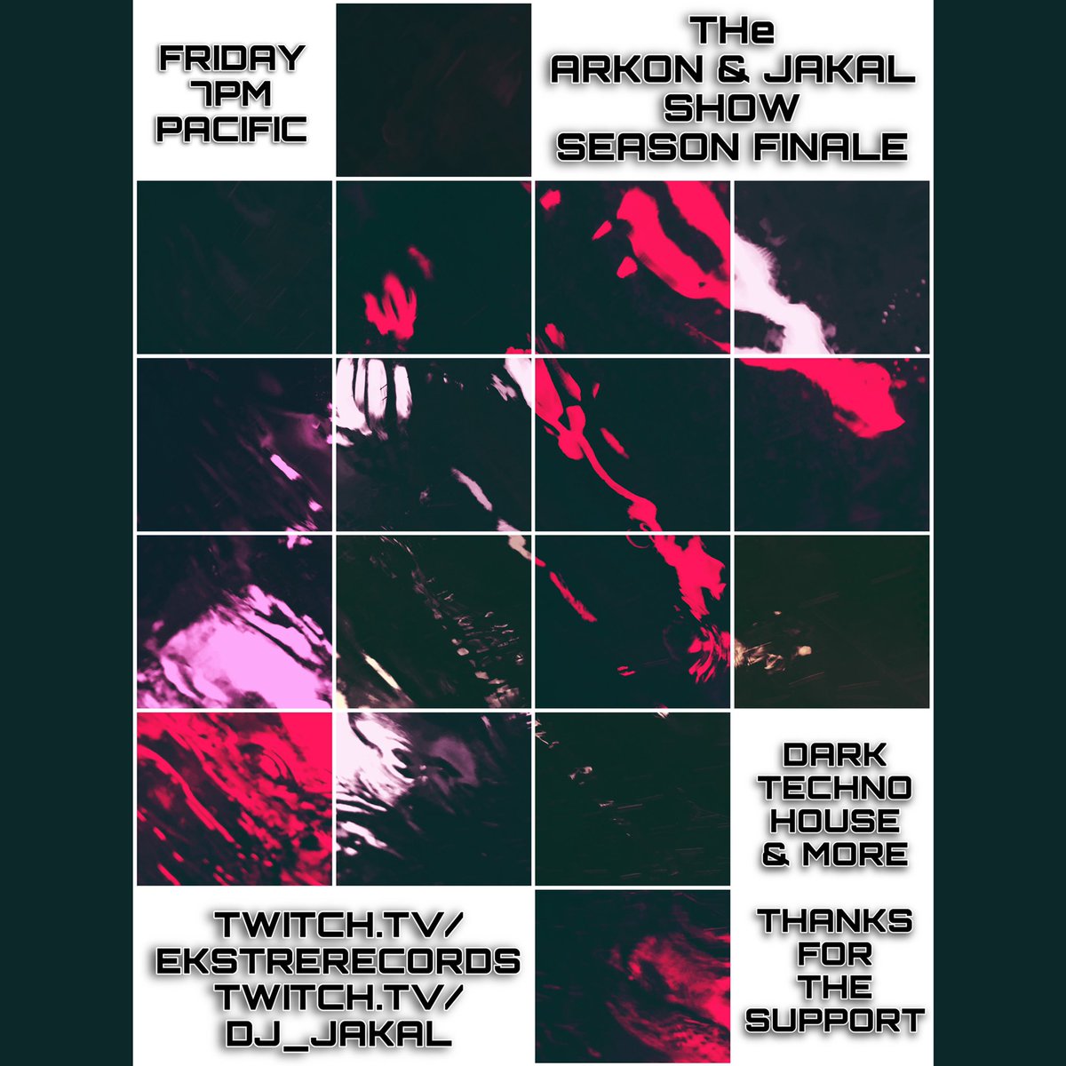 DJ_ARKON's tweet photo. This Friday catch the season finale of THe ARKON &amp; JAKAL SHOW at 7pm pacific. Thanks to everyone who has tuned in. 🖤🙌👽🙌🖤 #mixcloudlive #twitch #darktechno #techno #technolovers #darkdisco https://t.co/TfdFmeccyD