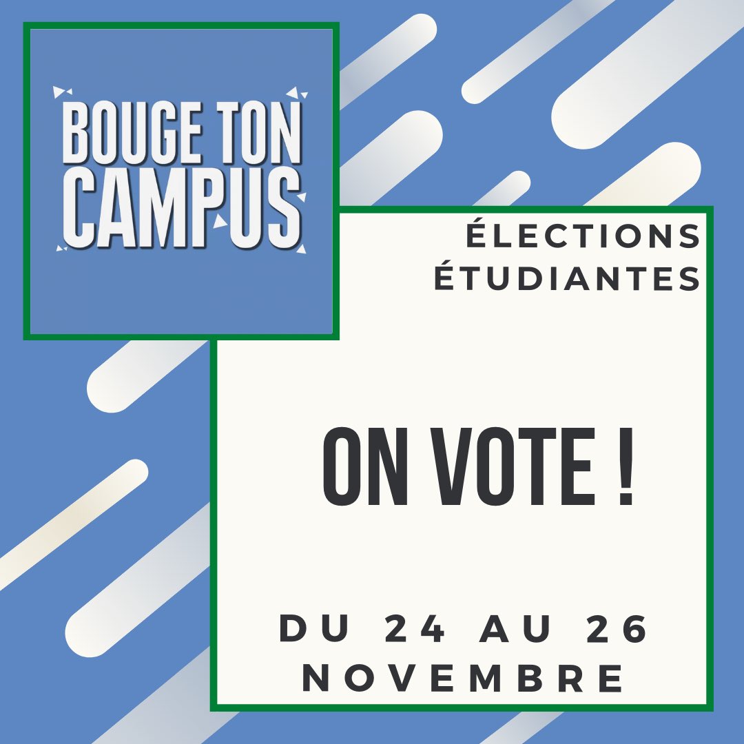 Bouge_TonCampus's tweet image. 🗳VOTEZ BOUGE TON CAMPUS🗳
Rendez-vous pour élire vos futurs élus étudiants à l’@unilim ! 

Pas d’excuse, ça se passera sur votre ordinateur ou votre téléphone 😆💻📱
