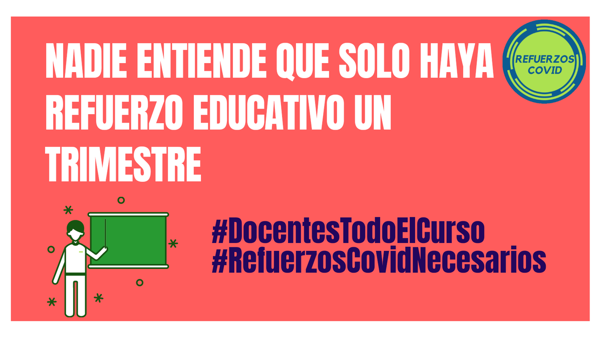 RefuerzosCovid's tweet photo. Cada vez tenemos más apoyos de toda la comunidad educativa y nadie entiende que solo haya refuerzo educativo solo un trimestre.
#DocentesTodoElCurso #RefuerzosCovidNecesarios https://t.co/qOIdMl3GAd